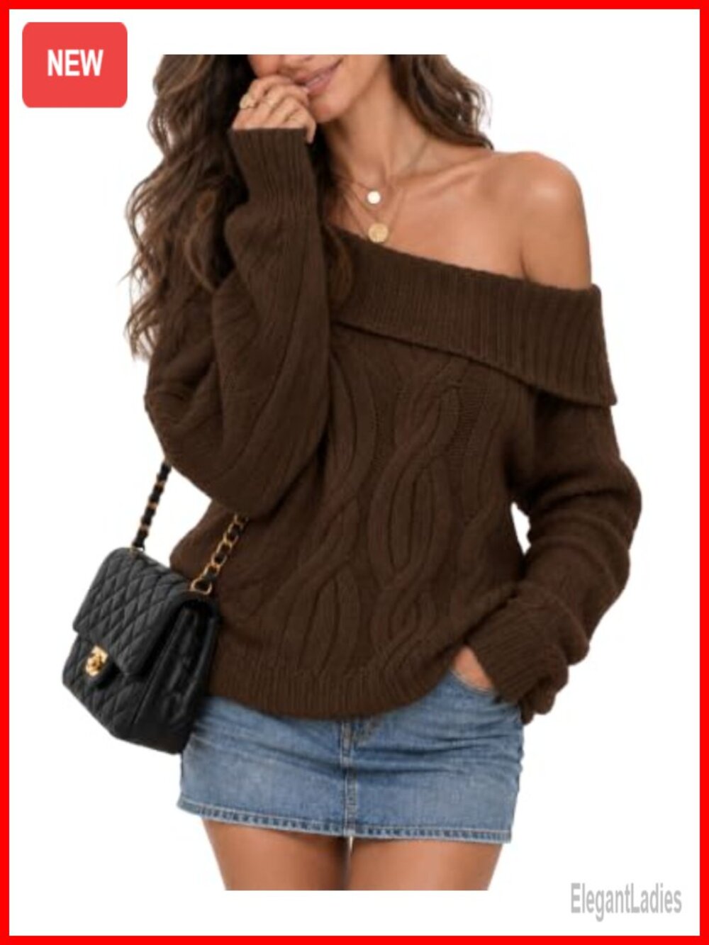 Wool Blend Off The Shoulder Cable Knit Oversized Sweater